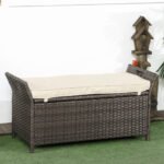29 Gallon Patio Wicker Storage Bench, Outdoor PE Rattan Furniture, 2-In-1 Large Capacity Rectangle Garden Storage Box with Handles and Cushion, Cream White - Image 2