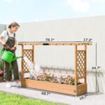Wooden Planter Box with Trellis, Hanging Roof and Drainage Holes for Climbing Plants, Vegetables, Herbs and Flowers - Image 3