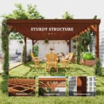 12' x 20' Outdoor Wooden Pergola, Grape Vine Gazebo with Concrete Anchors for Garden, Patio, Backyard, Deck - Image 4
