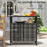 Outdoor Pool Towel Storage Cabinet Organizer, Outdoor Bar Table with Shelf and Cabinet, Pool Towel Holder Pool Valet with Weather-Resistant PE Rattan and Steel Frame, Mixed-Gray - Image 5
