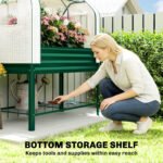 Galvanised Raised Garden Bed with Greenhouse Cover, Metal Elevated Garden Bed with Bed Liner, Bottom Shelf, Green - Image 7