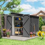 4.6' x 9' Outdoor Storage Shed, Lean to Metal Shed with Foundation Kit, Lockable Doors and Gloves for Patio, Lawn, Dark Gray - Image 2