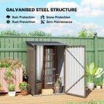 Outdoor 3.3' x 3.4' Lean-to Garden Storage Shed, Galvanized Steel Tool House with Lockable Door for Patio, Brown - Image 4