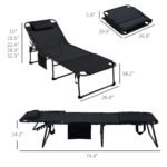 Folding Chaise Tanning Lounge Chair w/ 5-level Reclining Back, Reading Hole, Side Pocket, Headrest, Black - Image 3