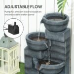 30" Tall Outdoor Waterfall Fountain with LED Lights, 4-Tier Resin Cascading Water Bowls with Pump, Gray - Image 5