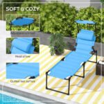 Outdoor Lounge Chair, 4 Position Adjustable Backrest, Folding, Cushioned w/ Sun Shade Roof & Pillow, Blue - Image 6