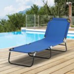 Folding Chaise Lounge Pool Chairs, Outdoor Sun Tanning Chairs with 5-Level Reclining Back, Steel Frame for Beach, Yard, Patio, Blue - Image 2
