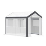 10' x 7' x 7' Greenhouse, Walk-in Outdoor Tunnel Green House with PE Cover, Steel Frame, 2 Roll-Up Zipper Doors & 4 Windows for Flowers, Vegetables, Tropical Plants, White