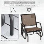 Porch Glider, Metal Frame Swing Glider Chair with Breathable Mesh Fabric, Curved Armrests and Steel Frame for Garden, Poolside, Backyard, Balcony, Brown - Image 6