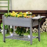 Raised Garden Bed Planter Box w/ 8 Grow Grids, Storage Shelf & Lockable Wheels - Image 2