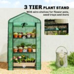 Mini Greenhouse with Screen Roof, Portable Small Greenhouse with Roll-Up Zipper Door, 27.6" x 19.7" x 50", Green - Image 6