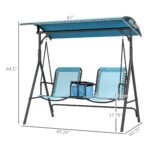 2 Person Porch Swing with Canopy, Storage Table, Cup Holder, Blue - Image 3