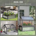 Raised Garden Flower Bed Kit with Greenhouse, Wooden Cold Frame Planter, 35.5" x 31.5" x 36", Gray - Image 4