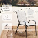 3 Pieces Bistro Set, Small Patio Furniture Set with Stackable Chairs and Glass Table for Backyard, Balcony, Gray - Image 6