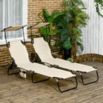 Chaise Lounge Pool Lounge Chairs Set of 2, Outdoor Sun Tanning Chairs, Reclining Back, Steel Frame and Side Pocket, Tan - Image 2