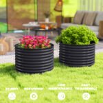Set of 2 Raised Garden Bed, Metal Planter Box with Safety Edging, Easy-to-assemble Stock Tank, Dark Gray - Image 7