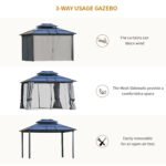 10' x 12' Hardtop Gazebo Canopy with Polycarbonate Roof, Aluminum Frame, Permanent Pavilion Outdoor Gazebo with Netting, for Patio, Garden, Backyard, Deck, Lawn, Light Gray - Image 7