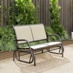 2-Person Outdoor Glider Bench, Patio Double Swing Rocking Chair Loveseat w/Powder Coated Steel Frame for Backyard Garden Porch, Beige - Image 8