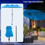 Double-sided Patio Umbrella, 9.5' Outdoor Umbrella with Push Button Tilt and Crank, 3 Air Vents and 12 Ribs, Cyan Blue - Image 8