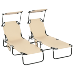 Chaise Lounge Pool Lounge Chairs Set of 2, Outdoor Sun Tanning Chairs, Reclining Back, Steel Frame and Side Pocket, Tan