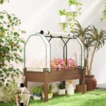 Raised Garden Bed with PE Greenhouse Cover Outdoor Planter Box for Herbs and Vegetables, 48 x 22 x 46 inch, Brown - Image 8