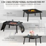 34" Fire Pit with Grill, Metal Outdoor Wood Burning Firepit with Spark Screen, Fire Poker, Cover, Table Lip, Black - Image 4