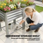 Raised Garden Bed Galvanized Steel, Elevated Planter Box with Storage Shelf, Bed Liner, 31.5" High, Silver - Image 7