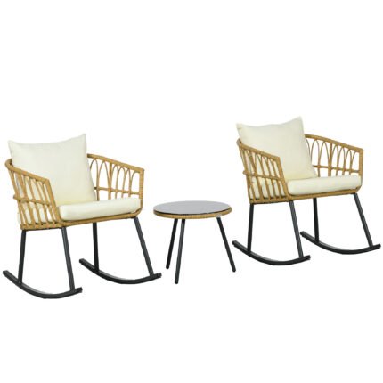 Wicker Outdoor Rocking Chair Set with 3 Piece Patio Bistro Set