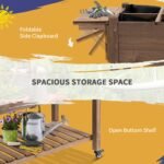 Wooden Garden Box, 34.25H with 8 Pockets and Lockable Wheels, Foldable Side Clapboard, Elevated and Self-Draining Design, to Grow Herbs, Vegetables, and Flowers, Brown - Image 7