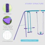 Metal Swing Set with Glider, Two S Seats and Adjustable Height, Outdoor Heavy Duty A-Frame Kids Playset Suitable for Playground, Backyard, Purple - Image 5