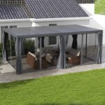12' x 19' Aluminum Pergola with Adjustable Louvered, Outdoor Pergola with Curtains and Netting - Image 2