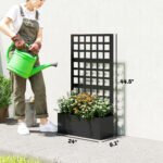 Galvanized Raised Garden Bed Planter Box with Trellis for Climbing Plants, Vegetable, Vines, 24" x 9" x 44.5", Black - Image 3
