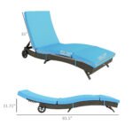 Patio Wicker Chaise Lounge Chair, Outdoor PE Rattan Sun lounger with Adjustable Backrest and 2 Wheels, Sky Blue - Image 3
