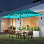 13ft Double-Sided Market Umbrella, Large Patio Umbrella with Solar Lights, Crank Handle for Garden, Pool, Yard - Image 2
