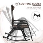 Outdoor Rocking Chairs, Foldable Reclining Zero Gravity Lounge Rocker with Pillow, Cup & Phone Holder, Combo Design with Folding Legs, Brown - Image 8
