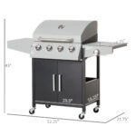 52" Barbecue Grill with Wheels 4+1 Burner Liquid Propane Gas Grill Outdoor Cabinet Style BBQ Trolley w/ Side Burner, Warming Rack, Storage Cabinet - Image 3