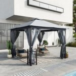 13x11 Gazebo with Sides, with Curtains, Removable Netting, Double Vented Roof, 8 Drainage holes, Aluminum Frame and Hooks, for Garden, Backyard, Patio, Gray - Image 2