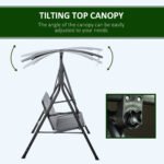 3-Person Porch Swing with Stand, Outdoor Swing for Patio Porch with Adjustable Tilt Canopy and Comfortable Swing Bench-Style Seat, Steel Frame, Gray - Image 4