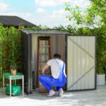Small Metal Garden Shed, 3.3' x 3.4', Galvanized Steel, Lockable Tool Shed for Patio, Backyard, Lawn, Dark Gray - Image 2