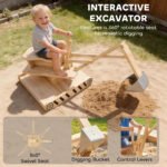 Wooden Sandbox with Digger, Kids Sandbox with 360° Rotating Seat & Bottom Liner, 72" x 35" x 22" - Image 5