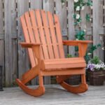 Adirondack Rocking Chair, with Slatted Wooden Design, Fanned Back, Ergonomic Armrests, & Classic Rustic Style, For Porch, Patio, Backyard, Teak - Image 2