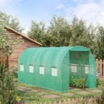 15' x 7' x 6.5' Walk-in Tunnel Hoop Greenhouse, Green House for Outside with PE Cover, Steel Frame, Roll-Up Zipper Door & Windows for Flowers, Vegetables, Tropical Plants, Green - Image 2