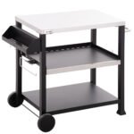 3-Shelf Outdoor Grill Cart Table with Side Handle, Stainless Steel Pizza Oven Stand on Wheels, Black