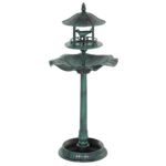 3 in 1 Garden Bird Bath Bowl Pedestal with Bird Feeder, Large Water Basin, Underneath Flower Planter, Green