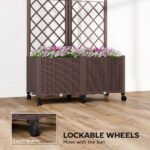 Planter Box with Trellis, Self Watering Raised Garden Bed with Lockable Wheels and Drainage Holes, Brown - Image 6