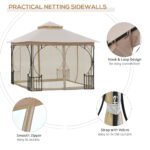10' x 10' Patio Gazebo Canopy Outdoor Pavilion with Mesh Netting SideWalls, 2-Tier Polyester Roof, & Steel Frame, Beige - Image 6