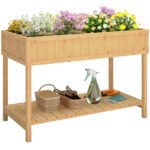43x18x30in Raised Garden Bed with 8 Pockets and Shelf, Wooden Elevated Planter Box with Legs to Grow Herbs, Vegetables, and Flowers, Natural
