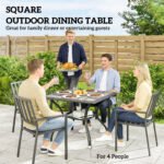 37" Square Outdoor Dining Table for 4, Patio Table with Umbrella Hole, Shelf, Faux Wood Top for Garden, Backyard, Gray - Image 4