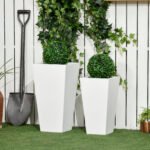 2-Pack Outdoor Planter Set, Flower Pots with Drainage Holes, Durable & Stackable Plant Pot, 22in & 18in, for Porch, Entryway, Patio, Yard, Garden, White - Image 2