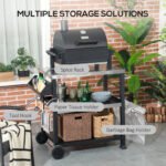 3-Shelf Outdoor Grill Cart Table with Side Handle, Stainless Steel Pizza Oven Stand on Wheels, Black - Image 6
